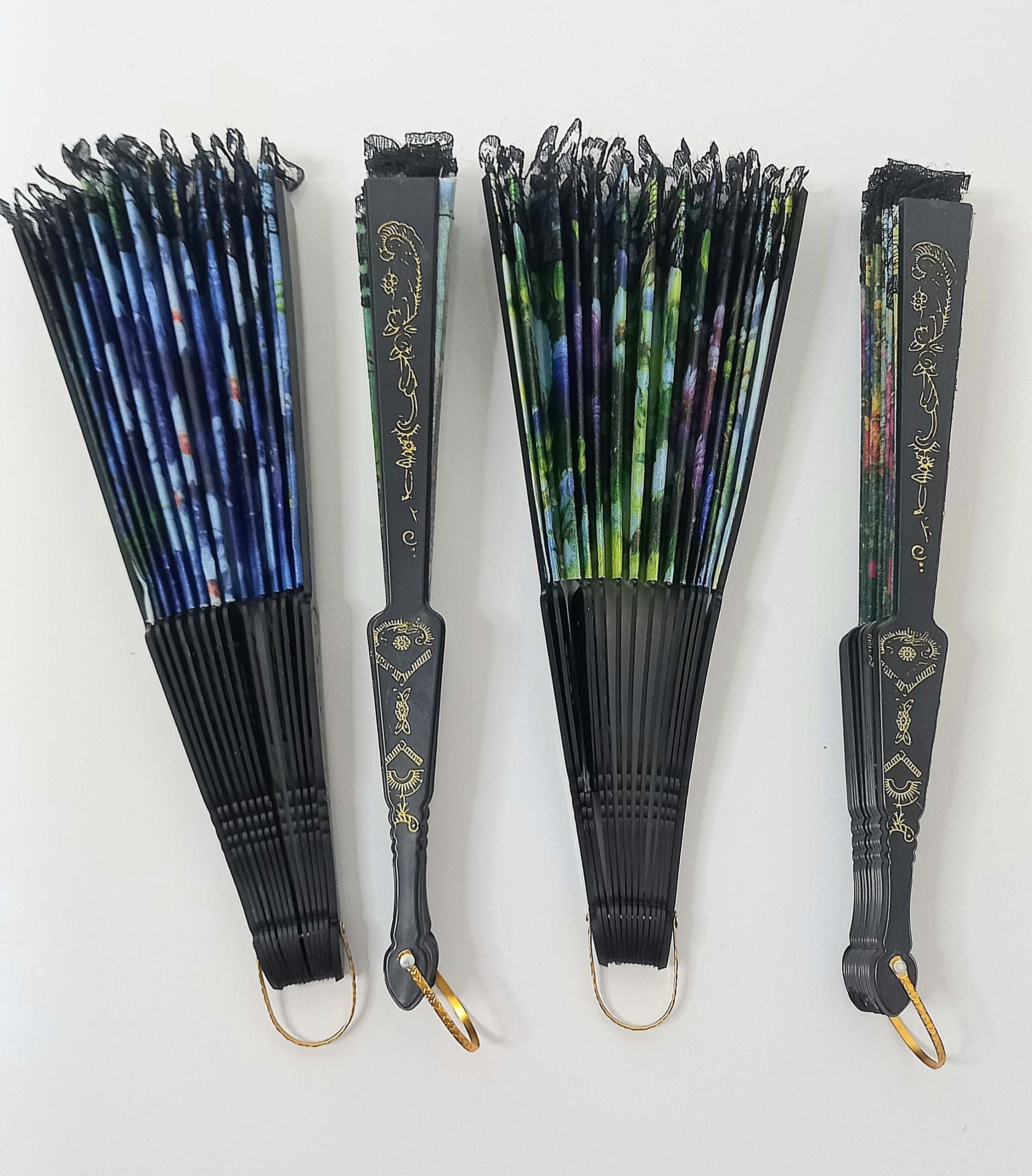 Women's floral hand fan with lace trim, elegant and lightweight for parties, photography and everyday use